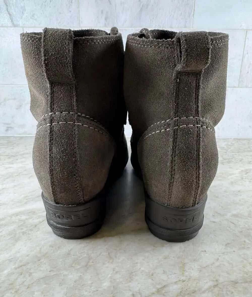 Sorel Evie Lace Waterproof Suede Wedge Ankle Booties Gray Women’s Size 8